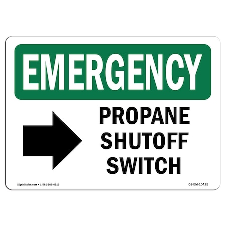 Signmission OSHA Emergency Sign, 7" H, Aluminum, Propane Shutoff Switch (Right Arrow) With Symbol, Landscape OS-EM-A-710-L-10415